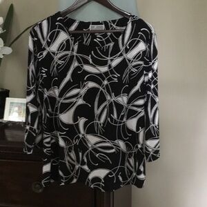 JM Collection Black and White Abstract Blouse